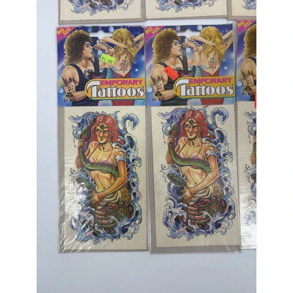 Vintage 90s Temporary Tattoos Lot of 8 Big Size Mermaid‎ Bikini Biker Flash Art
